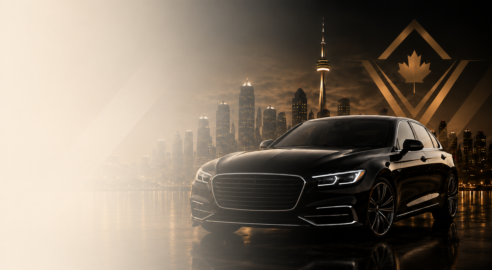 Premium black sedan with Edmonton skyline and VELOKAM maple leaf